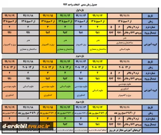 جدول زمانبندی انتخاب واحد نیمسال 992 دانشگاه فنی و حرفه ای